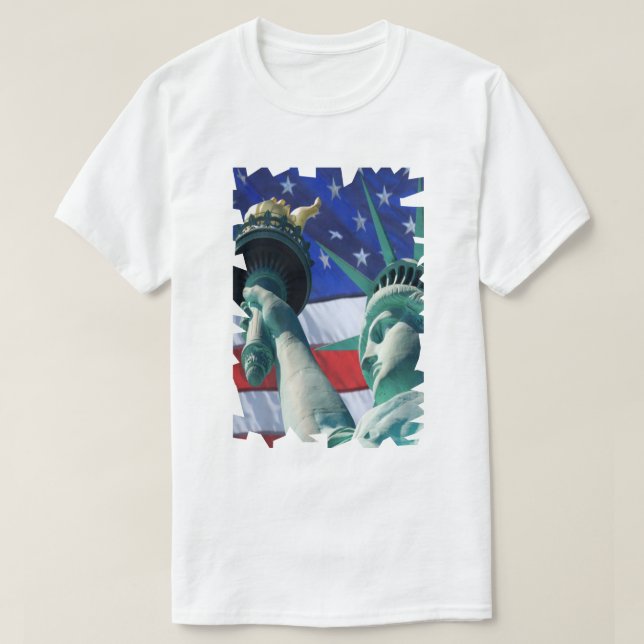Lady Liberty USA Flag Hintergrundstatue der Freihe T-Shirt (Design vorne)