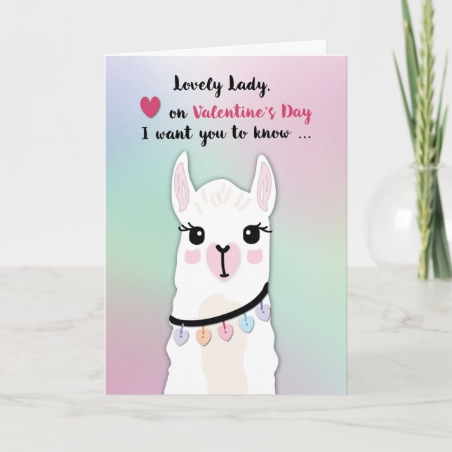 Lady Llamas Valentine's Day Heart Karte (Vorderseite)