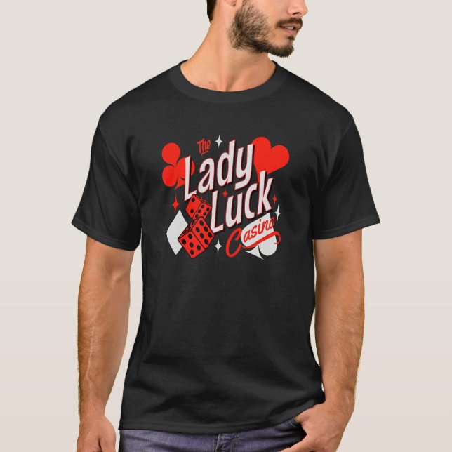 Lady Luck Rockabilly 50's Casino Games Card Player T-Shirt (Vorderseite)