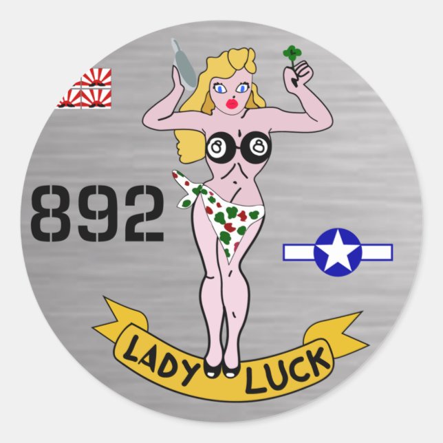 Lady Luck WWII Nose Art Runder Aufkleber (Vorderseite)