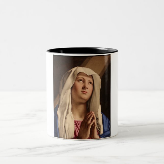 Lady Madonna Praying (Jungfrau Mary) (Christliche  Zweifarbige Tasse (Mittel)