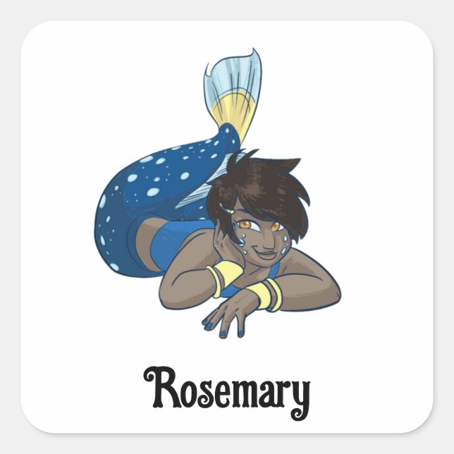 Lady Mermaid individuelle Name Quadratischer Aufkleber (Vorderseite)