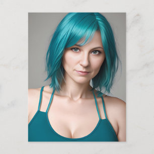 Lady mit Aquamariner Haare Postkarte