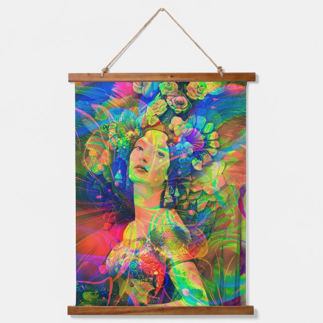 Lady mit aufwändigen Blume verziert Wandteppich Mit Holzrahmen (Vorderseite)