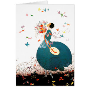 LADY MIT BLUME BOUQUET UND SCHALTFLÄDEN