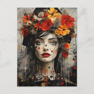 Lady mit Blume in ihrem Haar Messy Malerei Postkarte