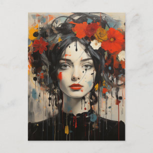 Lady mit Blume in ihrer Haar Grunge Beauty Postkarte