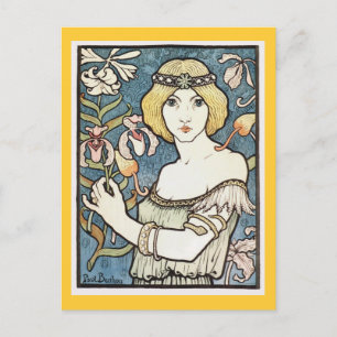 Lady mit Blume ~ Jugendstil "Salon des cent" Postkarte