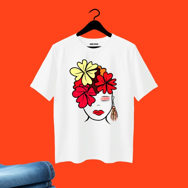 Lady mit Blume-Portrait Große Größe T-Shirt (Von Creator hochgeladen)