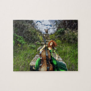 LADY MIT CELLO FANTASY NATUR ART PUZZLE