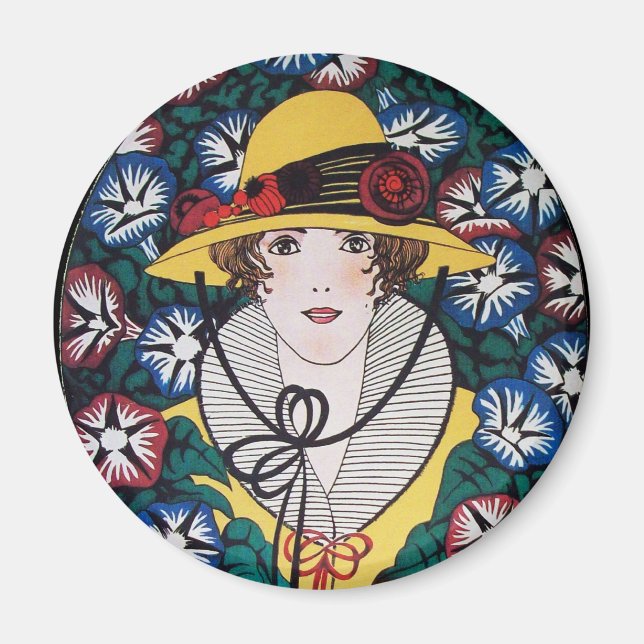 Lady mit Chrysanthemum-Blume Magnet (Vorne)