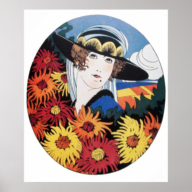 Lady mit Chrysanthemum-Blume Poster (Vorne)