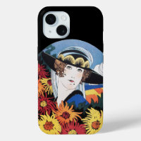 Lady mit Chrysanthemum-Blume, schwarz