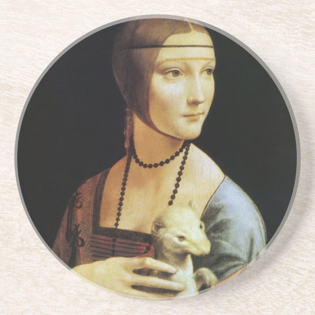 Lady mit einem Ermine von Leonardo da Vinci Sandstein Untersetzer (Vorne)