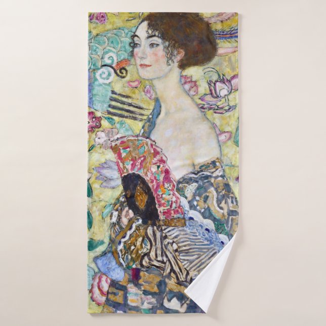 Lady mit einem Fan, Gustav Klimt Badehandtuch (Badehandtuch)