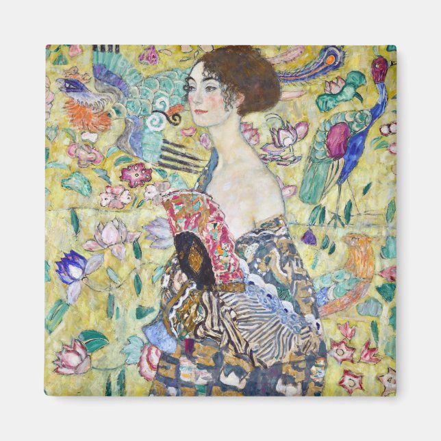 Lady mit einem Fan, Gustav Klimt Magnet (Vorne)