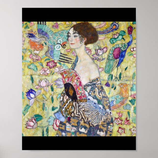 Lady mit einem Fan, Gustav Klimt Poster (Vorne)