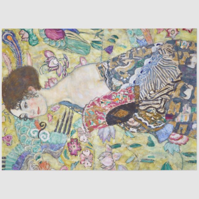 Lady mit einem Fan, Gustav Klimt Seidenpapier (Vorderseite)