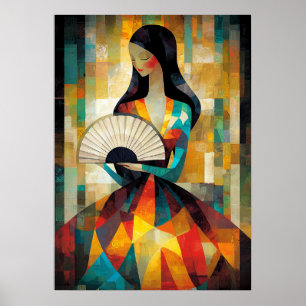 Lady mit einem Fan - Kubistin inspiriert durch Kli Poster