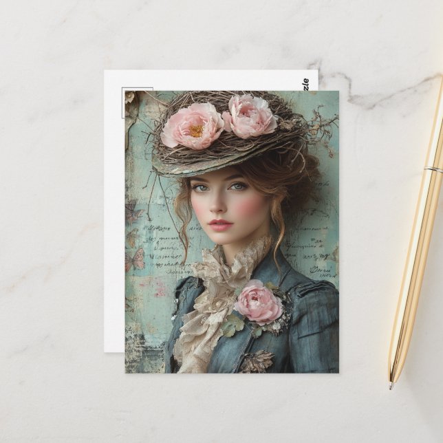 Lady mit einem Nature Hat Postkarte (Vorderseite/Rückseite Beispiel)