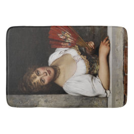 Lady mit einem roten Fan (von Eugene de Blaas) Badematte