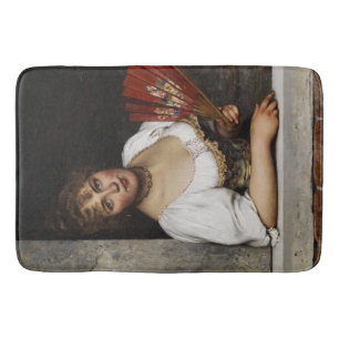 Lady mit einem roten Fan (von Eugene de Blaas) Badematte