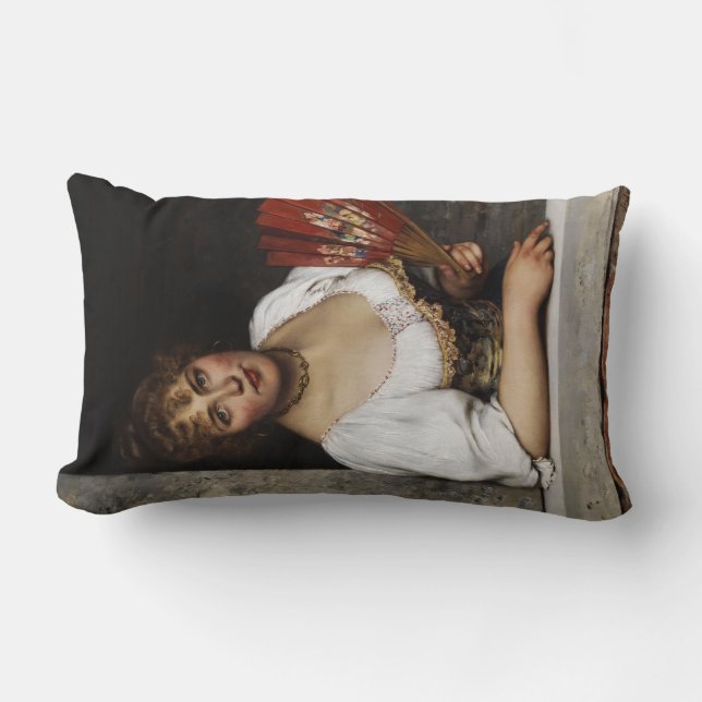 Lady mit einem roten Fan (von Eugene de Blaas) Lendenkissen (Vorderseite)