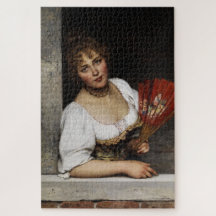 Lady mit einem roten Fan (von Eugene de Blaas)