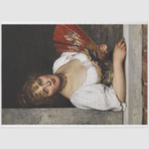 Lady mit einem roten Fan (von Eugene de Blaas)