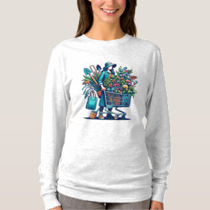Lady mit Einkaufskorb voller Pflanze T-Shirt