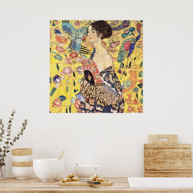 Lady mit Fan von Gustav Klimt Poster (Küche)