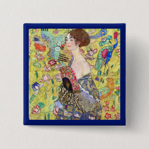 Lady mit Fan von Gustav Klimt, Vintager Japonismus Button