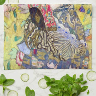 Lady mit Fan von Gustav Klimt, Vintager Japonismus Handtuch