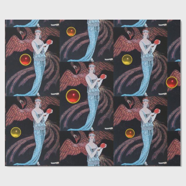 LADY MIT FOENIX ,ART DECO SCHÖNHEIT KOSTEN GESCHENKPAPIER (Flach)