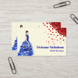 Lady mit Funkelnd blauen Ballgown Red Heart Confet Visitenkarte
