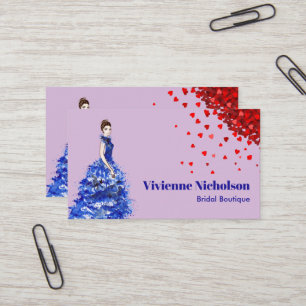 Lady mit Funkelnd blauen Ballgown Red Heart Confet Visitenkarte