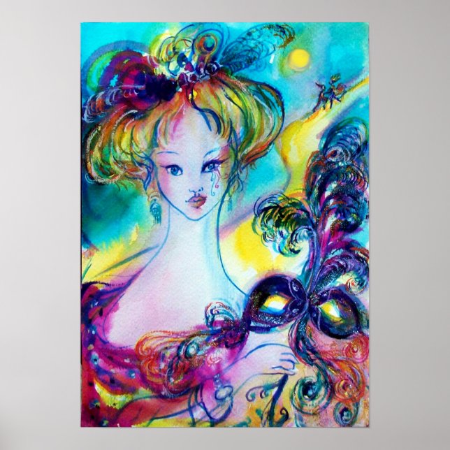 LADY MIT GEFÜHRTER MASKE Venezianische Maskennacht Poster (Vorne)