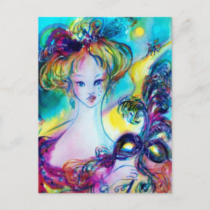 LADY MIT GEFÜHRTER MASKE Venezianische Maskennacht Postkarte