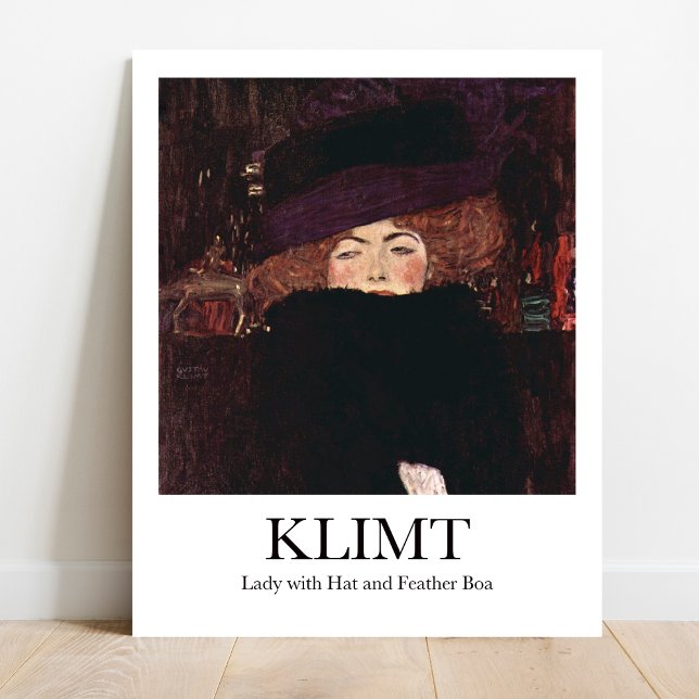 Lady mit Hut und Federboa von Gustav Klimt Poster (Klimt's Iconic Lady: Bold & Beautiful. High-quality art poster)