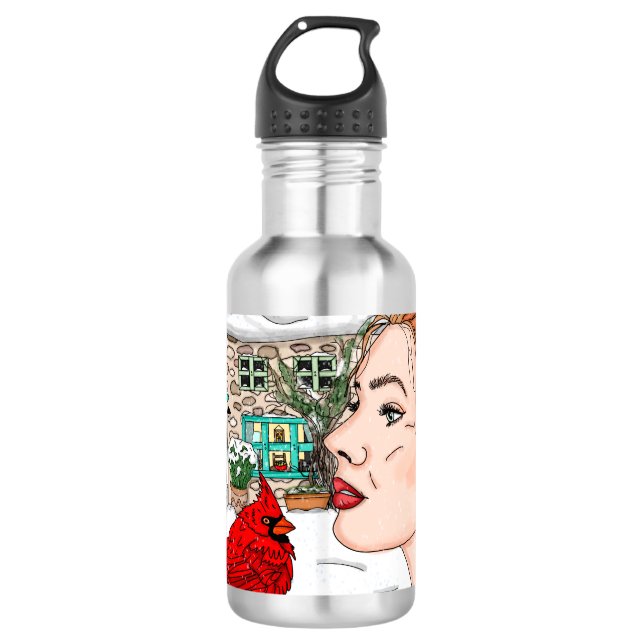 Lady mit Kardinal Englische Hütte Edelstahlflasche (Vorderseite)