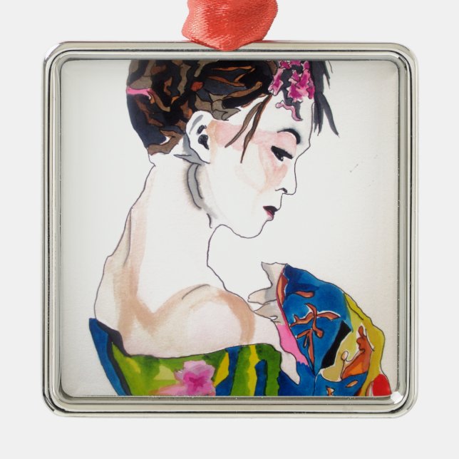 Lady mit Kimono Silbernes Ornament (Vorne)