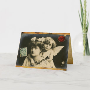 LADY MIT KUPID,RED HEART WAX SIEGEL Valentinstag Feiertagskarte