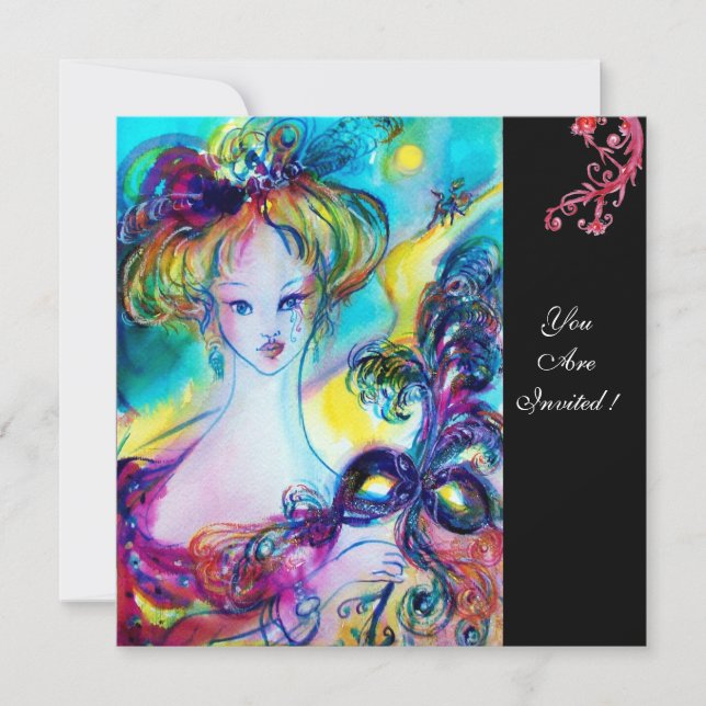 LADY MIT MASK / Venezianische Masquerade Ball, sch Einladung (Vorderseite)