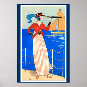 LADY MIT MONOCLE ART DECO NAUTICAL SCHAUTY FASHION POSTER
