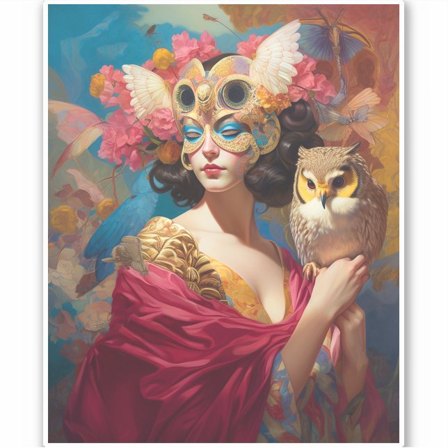 Lady mit Owl Fantasy Art Aufkleber (Vorderseite)