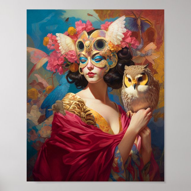 Lady mit Owl Fantasy Art Poster (Vorne)