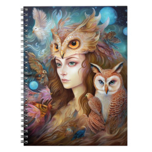 Lady mit Owl Surreal Fantasy Art Notizblock