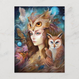 Lady mit Owl Surreal Fantasy Art Postkarte