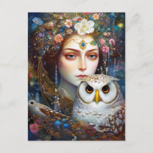 Lady mit Owl Surreal Fantasy Art Postkarte