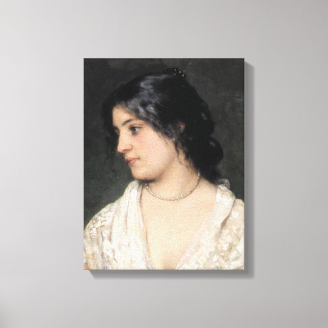 Lady mit Pearl Necklace (von Eugene de Blaas) Leinwanddruck (Vorderseite)